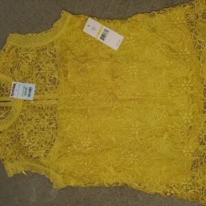 Nanette Lepore Yellow Lace Sleeveless Blouse